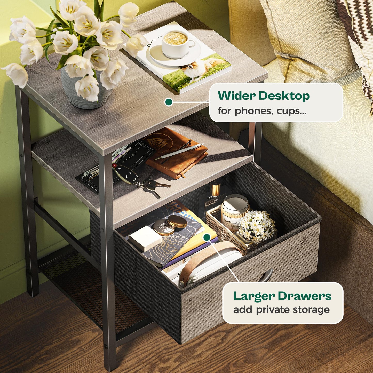 Huuger Fabric Nightstand, Rustic Brown