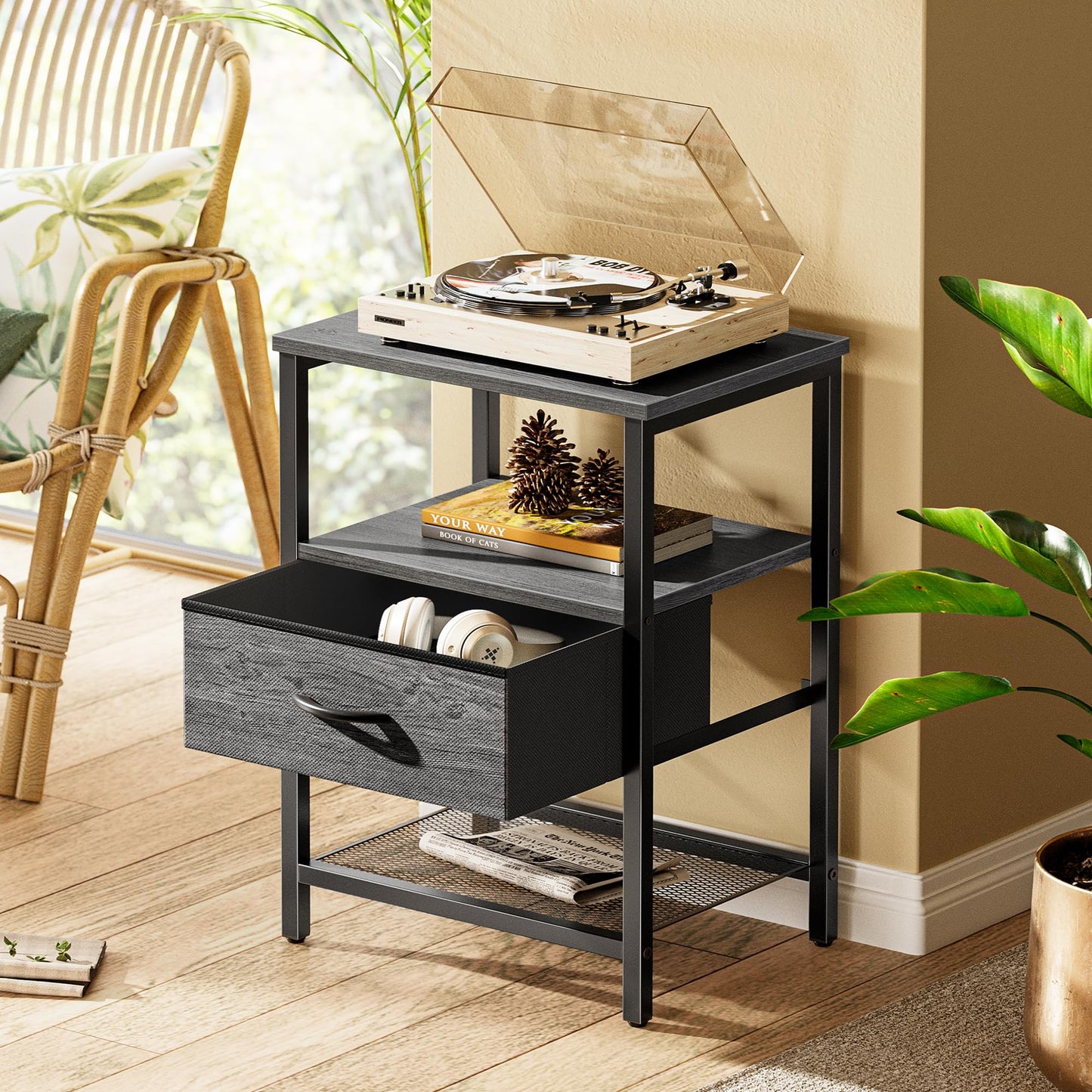 Huuger Fabric Nightstand, Rustic Brown