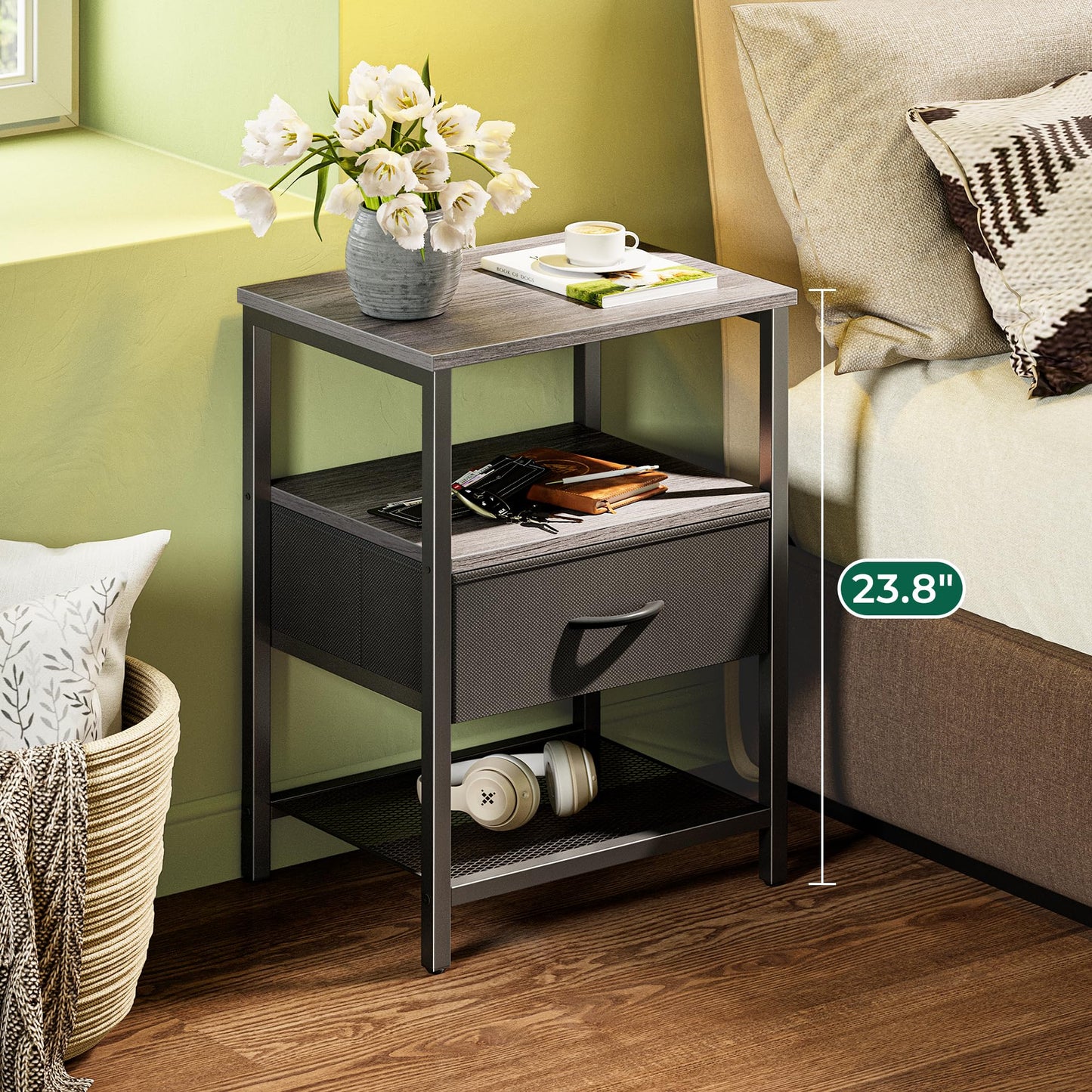 Huuger Fabric Nightstand, Rustic Brown