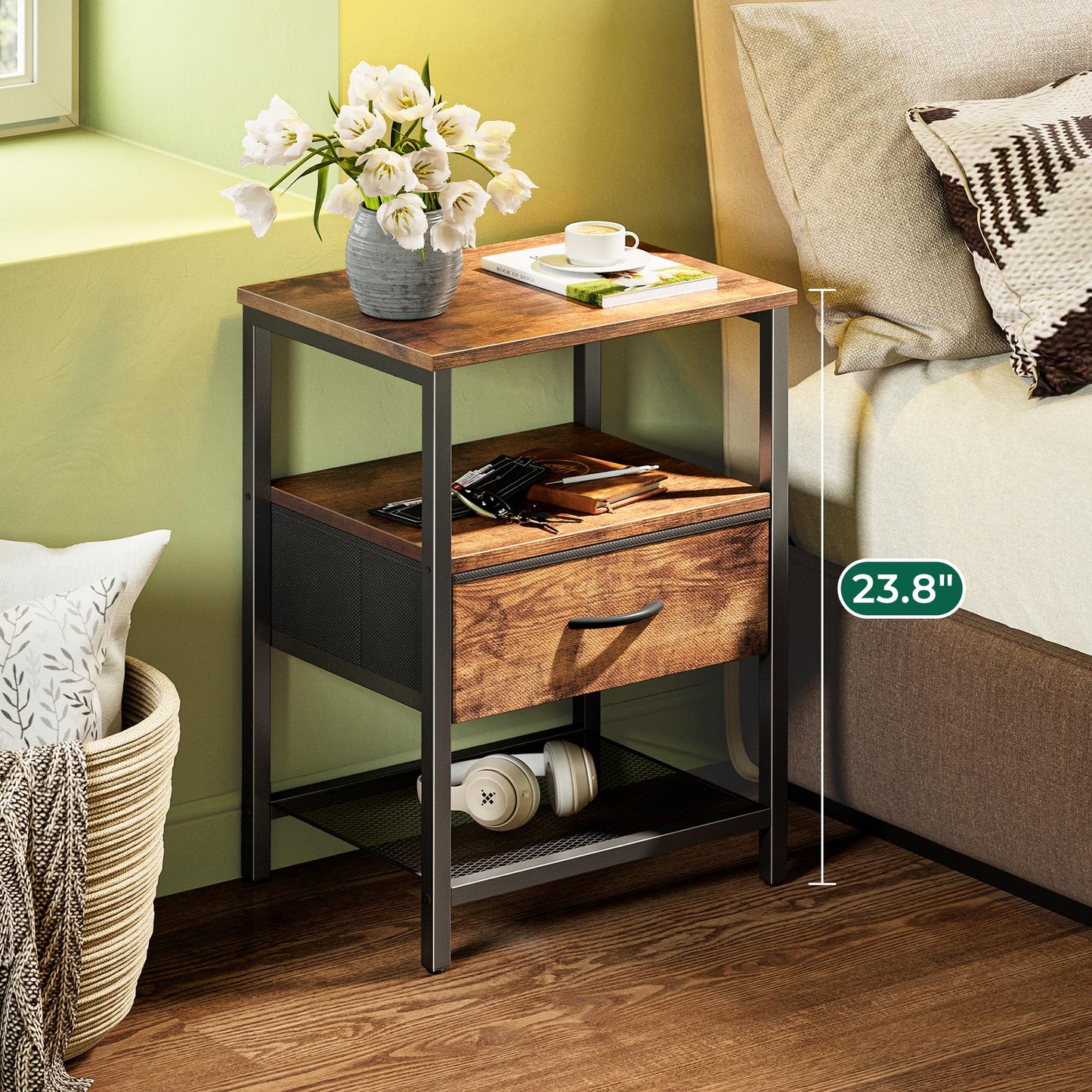 Huuger Fabric Nightstand, Rustic Brown